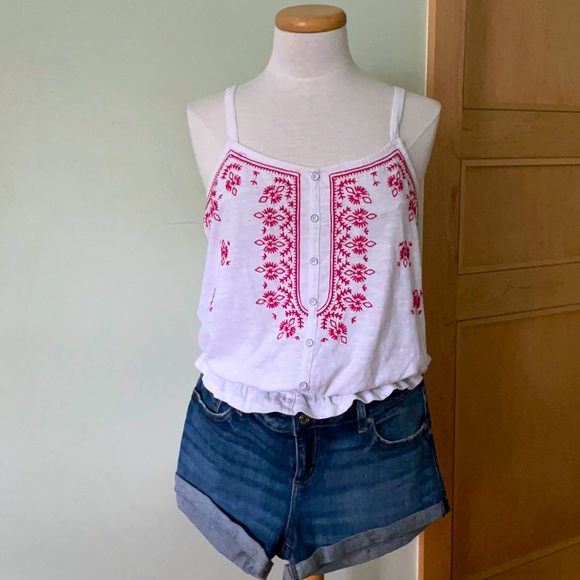 Garage White Sleeveless Camisole With Red Embroidery, Size L - Picture 2 of 10
